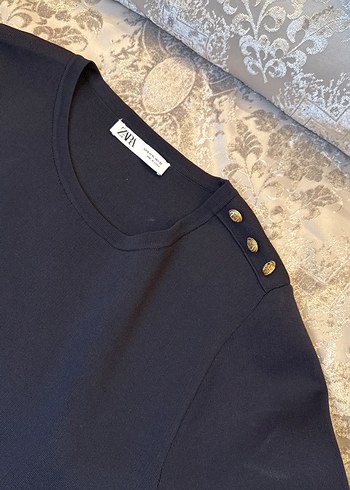 ZARA Düğmeli Lacivert Midi Triko Elbise - Görsel 2