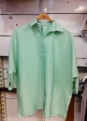 Yeşil Saten Oversize Gömlek