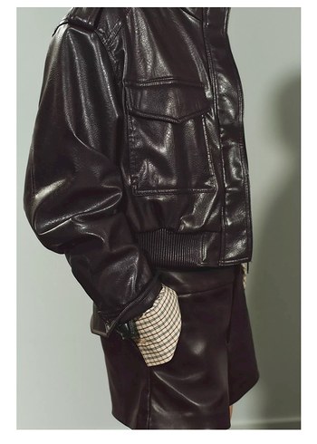 Kahverengi Kemerli Mini Deri Ceket S m L xl - Görsel 2