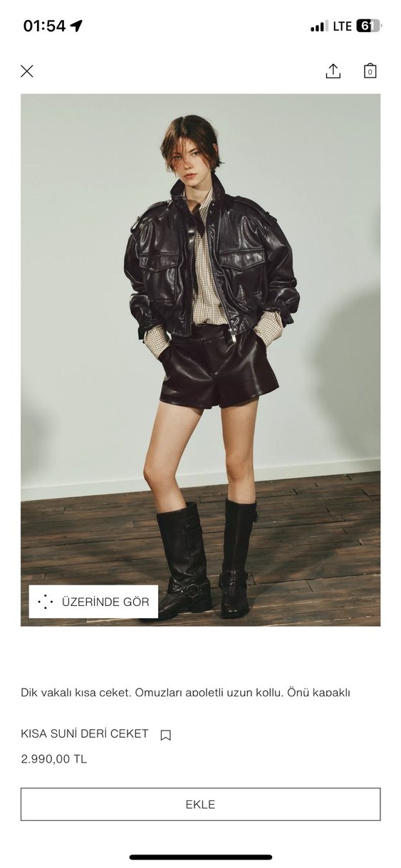 Kahverengi Kemerli Mini Deri Ceket S m L xl - Görsel 3