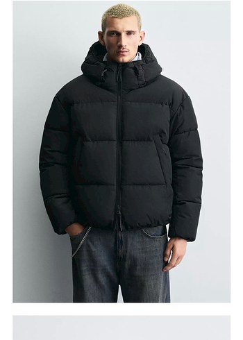 Siyah Kapüşonlu Şişme Erkek Mont L - Görsel 3