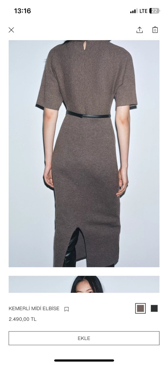 Kemerli Uzun Bej Kadın Triko Elbise S M L - Görsel 2