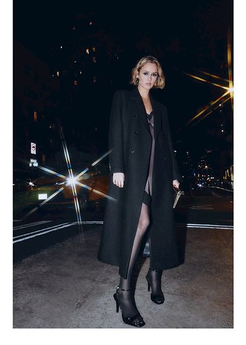 Çift Düğmeli Siyah Kadın Kaban - Görsel 4