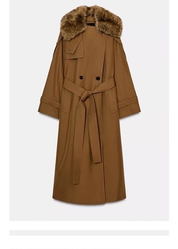 Kürklü Detaylı Uzun Bej Kadın Trençkot S M L - Görsel 2