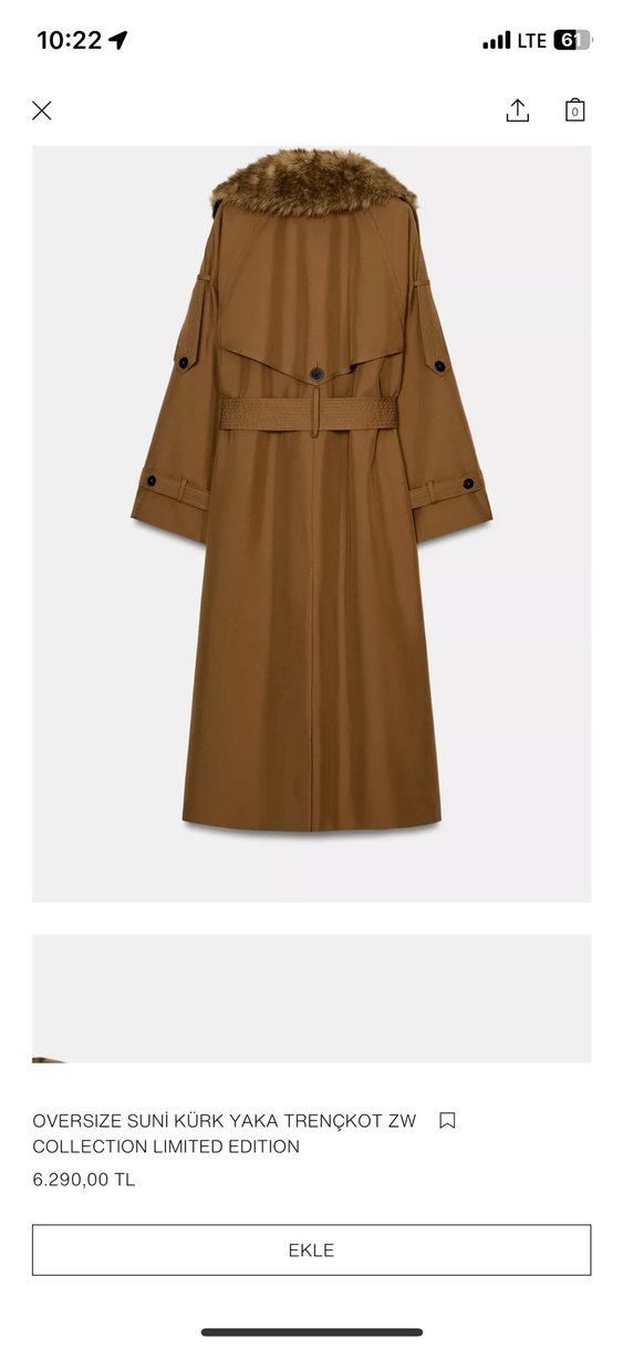 Kürklü Detaylı Uzun Bej Kadın Trençkot S M L - Görsel 3