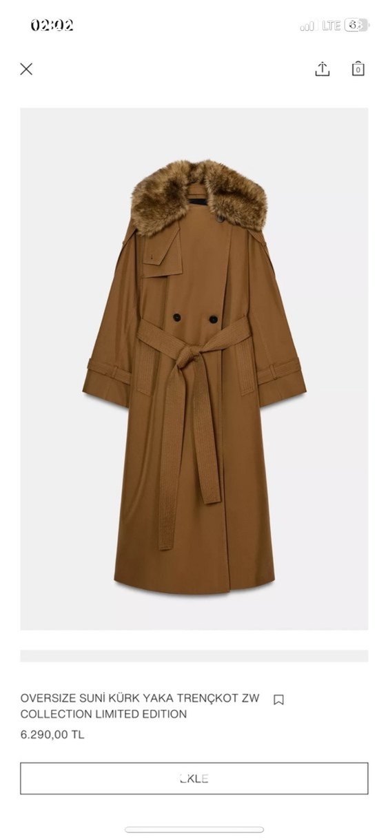Kürklü Detaylı Uzun Bej Kadın Trençkot S M L - Görsel 2