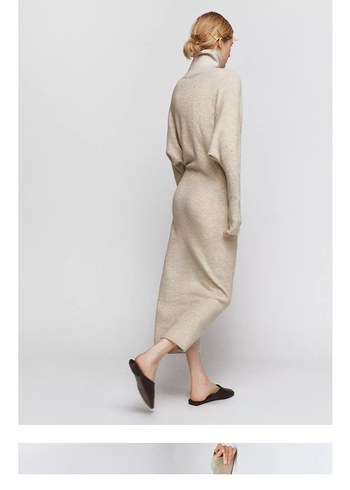 Bej Yün Uzun Kollu Triko Elbise S M L - Görsel 2
