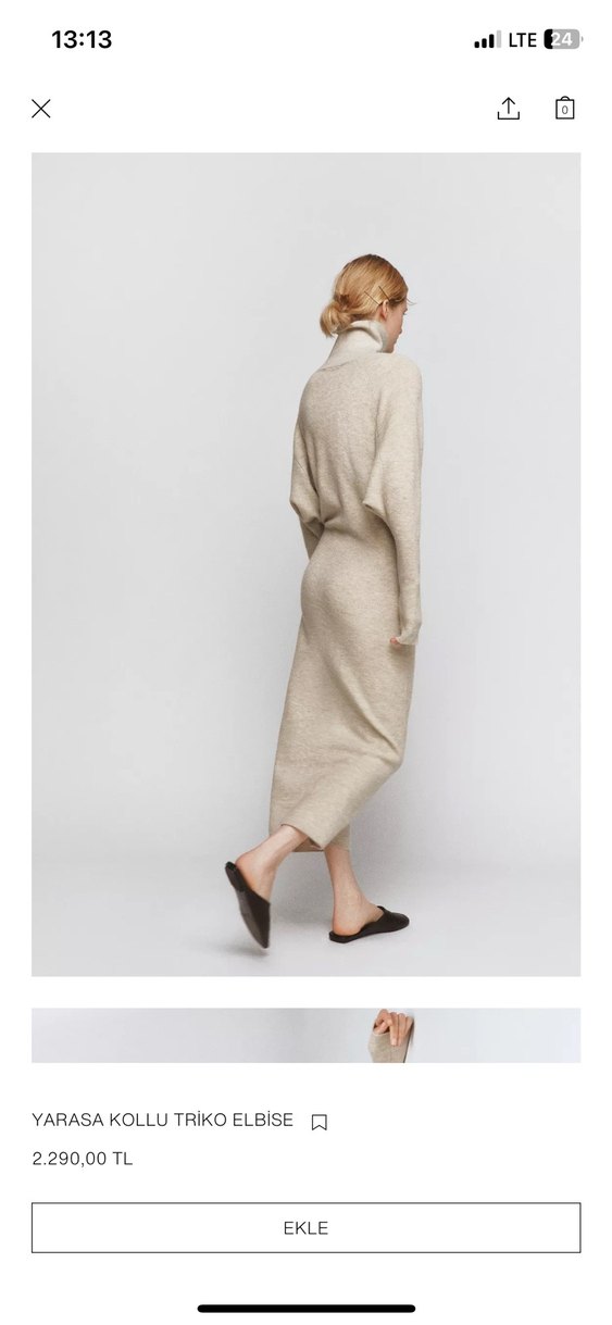 Bej Yün Uzun Kollu Triko Elbise S M L - Görsel 2