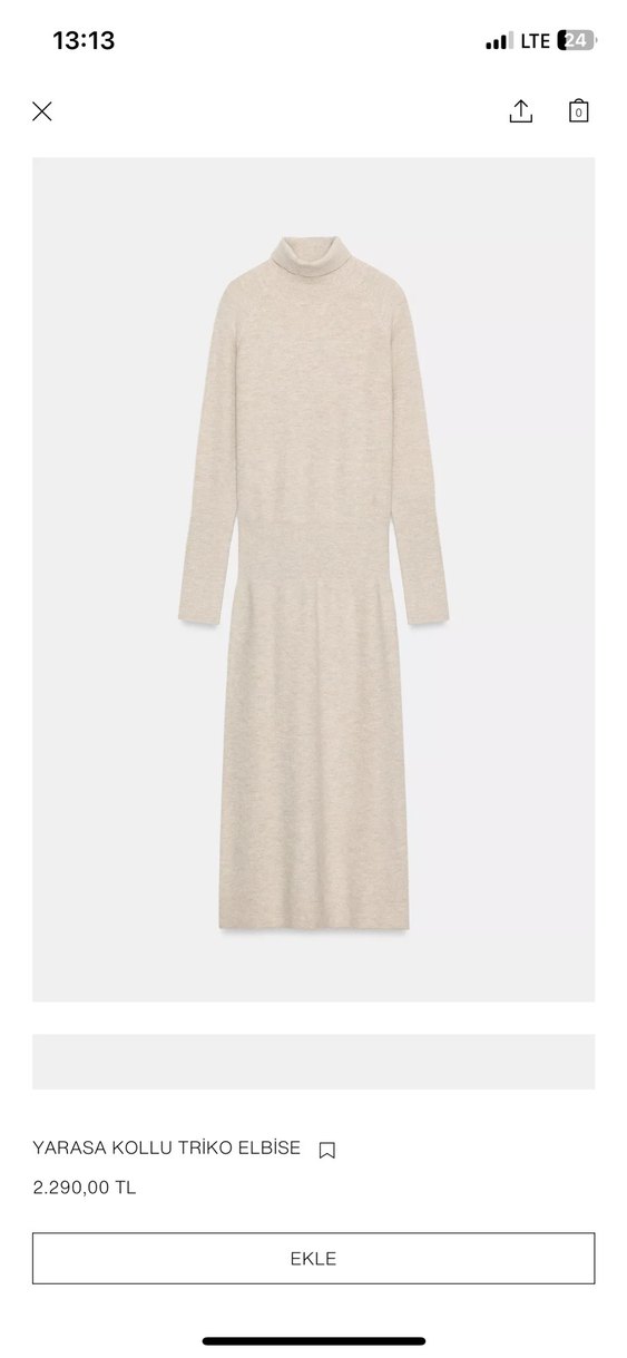 Bej Yün Uzun Kollu Triko Elbise S M L - Görsel 3