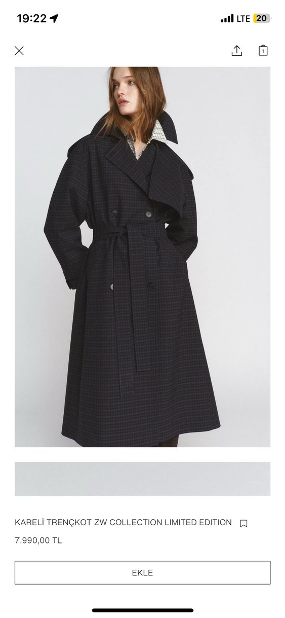 Kareli trençkot  M beden - Görsel 3