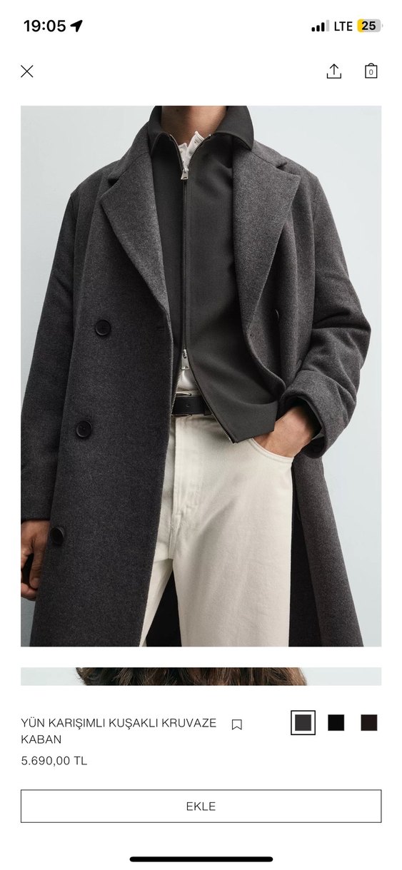 Antrasit Kuşaklı Uzun Kaban S M L - Görsel 3