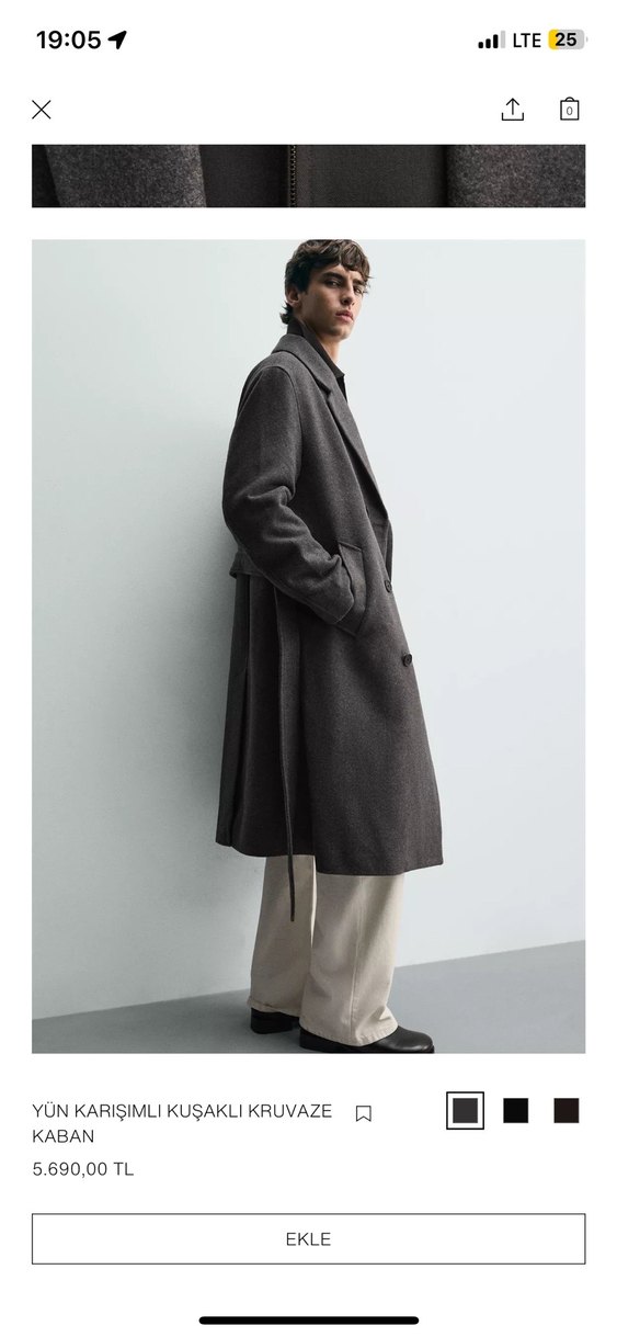 Antrasit Kuşaklı Uzun Kaban S M L - Görsel 2