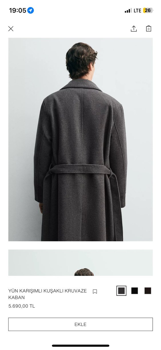 Antrasit Kuşaklı Uzun Kaban S M L - Görsel 5