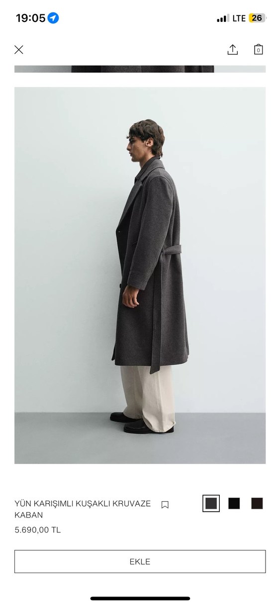 Antrasit Kuşaklı Uzun Kaban S M L - Görsel 4