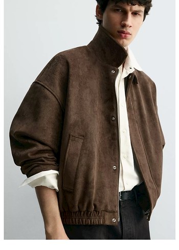 Düğmeli Kahverengi Erkek Süet Ceket S m L - Görsel 3