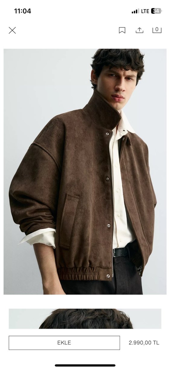 Düğmeli Kahverengi Erkek Süet Ceket S m L - Görsel 3