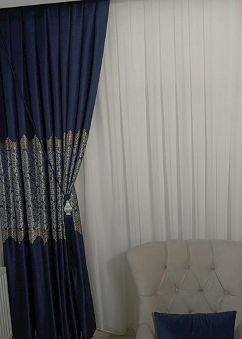 Desenli Koyu Mavi Konvansiyonel Perde - Görsel 5