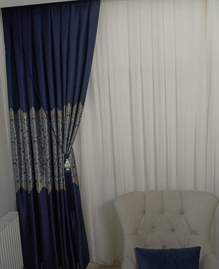 Desenli Koyu Mavi Konvansiyonel Perde - Görsel 5