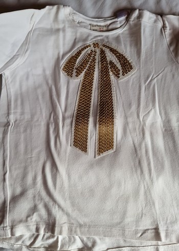 2 adet Zara Nakışlı Kız Çocuk Kısa Kollu Pembe ve beyaz Bluz - Görsel 4