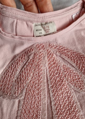 2 adet Zara Nakışlı Kız Çocuk Kısa Kollu Pembe ve beyaz Bluz - Görsel 3
