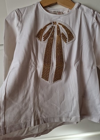 2 adet Zara Nakışlı Kız Çocuk Kısa Kollu Pembe ve beyaz Bluz - Görsel 5