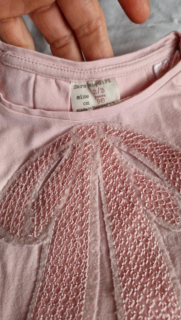 2 adet Zara Nakışlı Kız Çocuk Kısa Kollu Pembe ve beyaz Bluz - Görsel 3