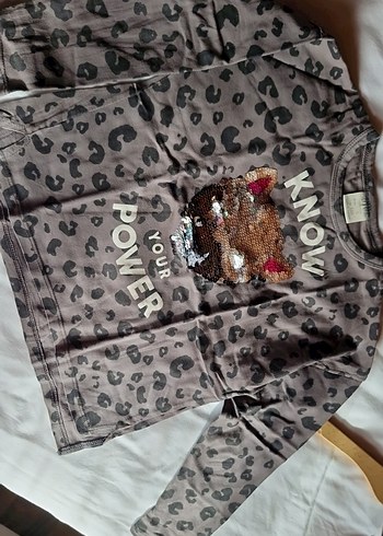 Kız Çocuk Gri Payetli Uzun Kollu Tişört - Görsel 4