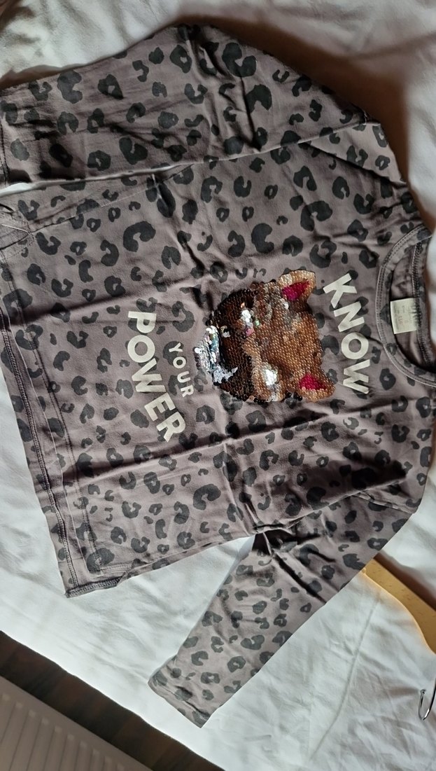 Kız Çocuk Gri Payetli Uzun Kollu Tişört - Görsel 4