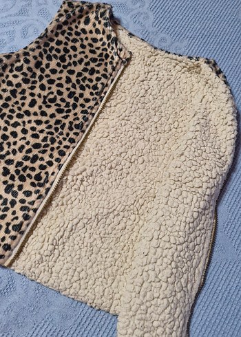 Kahverengi Leopar Desenli Kürklü Kadın Yelek - Görsel 3