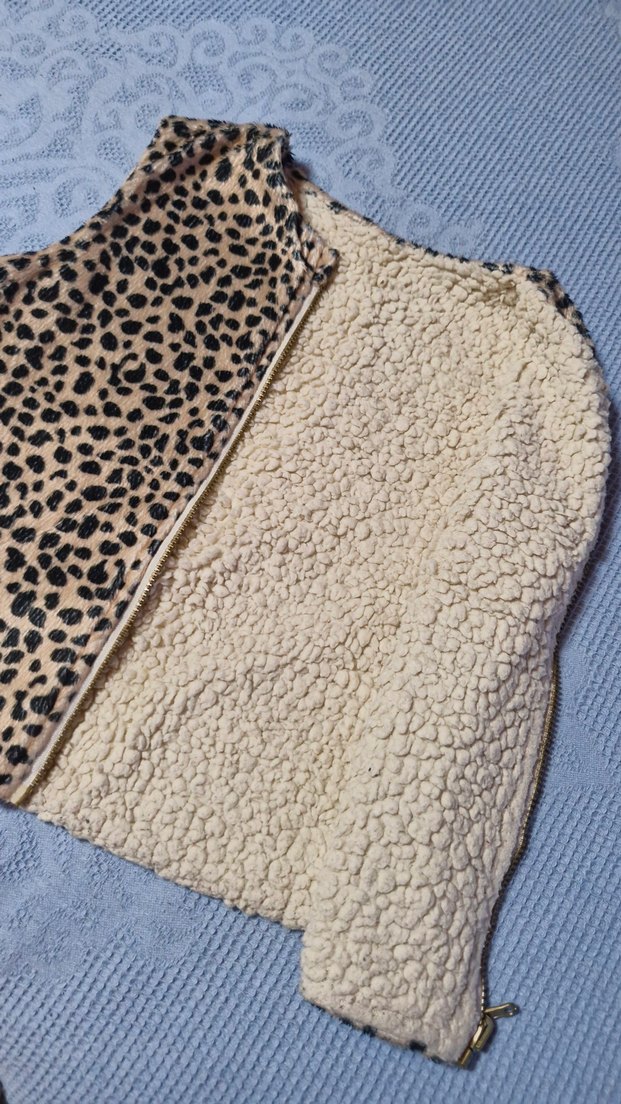 Kahverengi Leopar Desenli Kürklü Kadın Yelek - Görsel 3