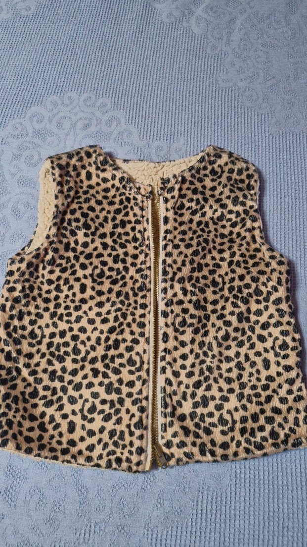 Kahverengi Leopar Desenli Kürklü Kadın Yelek - Görsel 2
