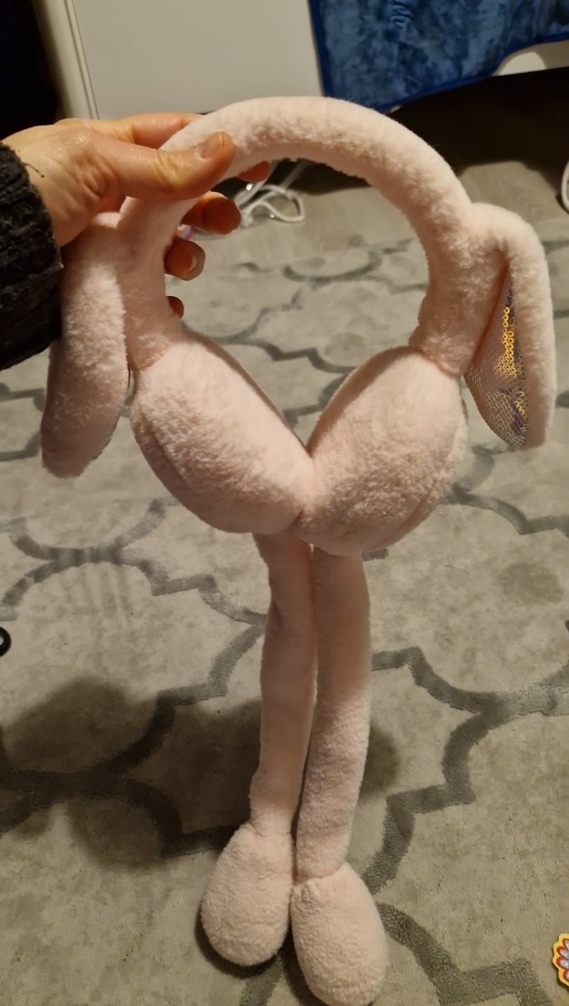 Pastel Pembe Peluş Oyuncak Kulaklık - Görsel 3