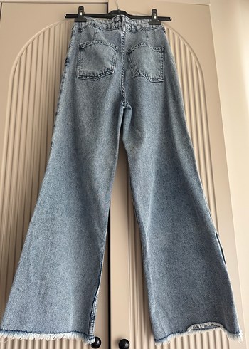 Düğmeli Geniş Paça Midi Kot Pantolon