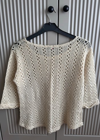 H&M Bej Örgü Kısa Kollu Bohem Kazak