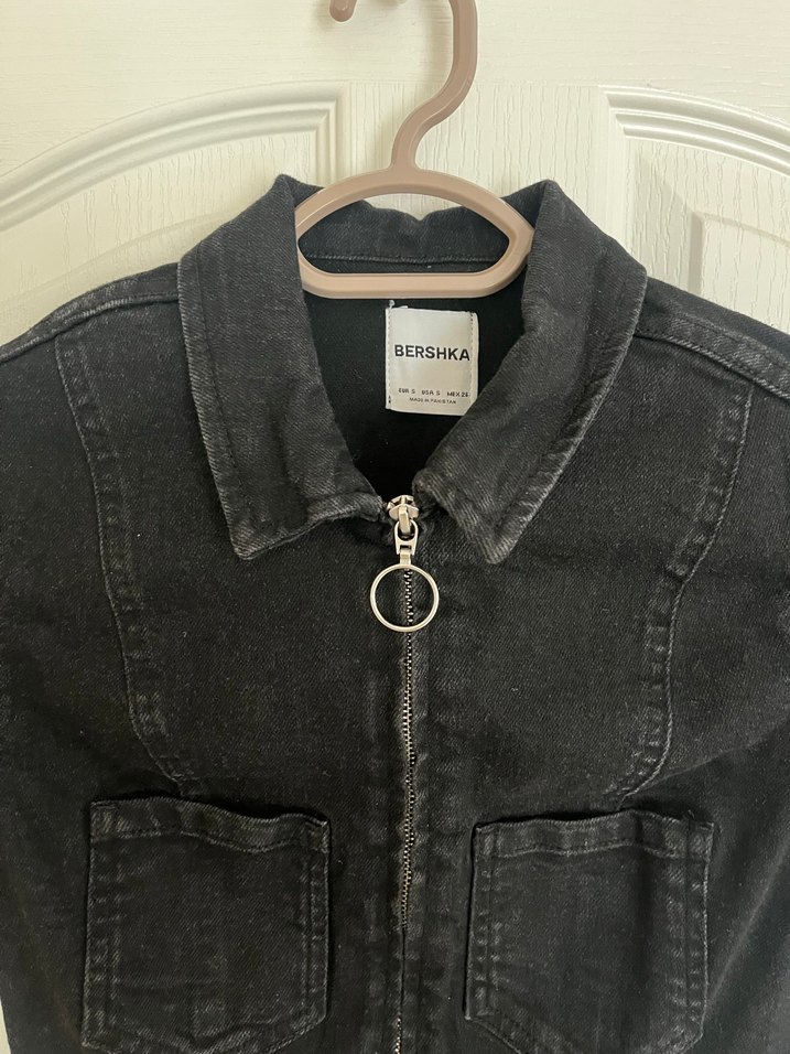 Kemerli Siyah Denim Kısa Tulum - Görsel 3