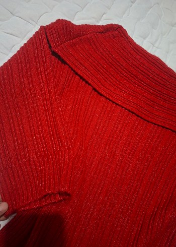 Kırmızı carmen Yaka Triko Elbise - Görsel 5