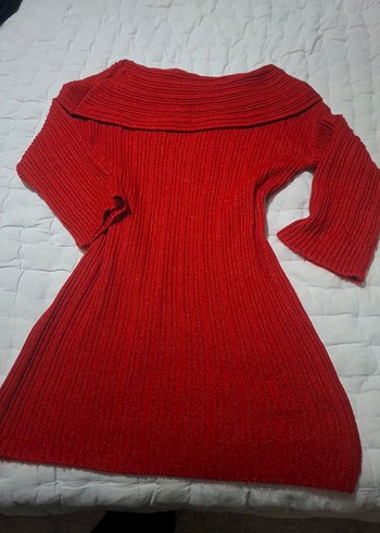 Kırmızı carmen Yaka Triko Elbise - Görsel 3