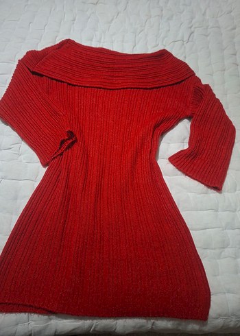 Kırmızı carmen Yaka Triko Elbise - Görsel 2