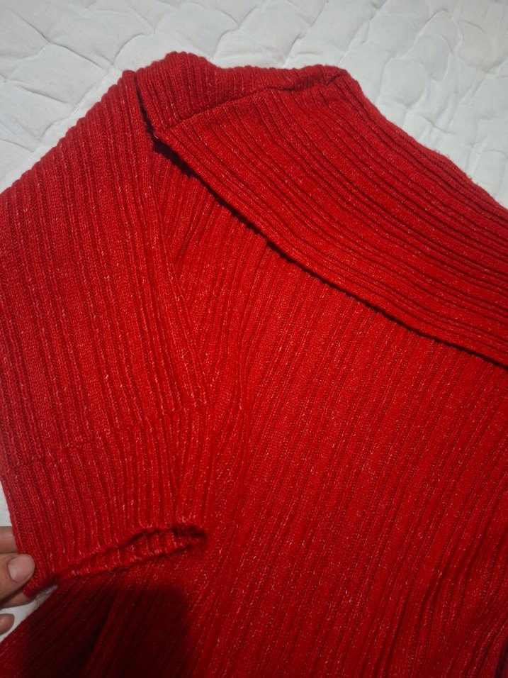 Kırmızı carmen Yaka Triko Elbise - Görsel 5