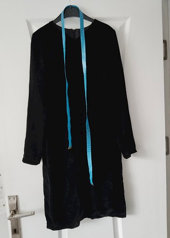 V Yaka Siyah Midi kadife Ofis Elbisesi - Görsel 10