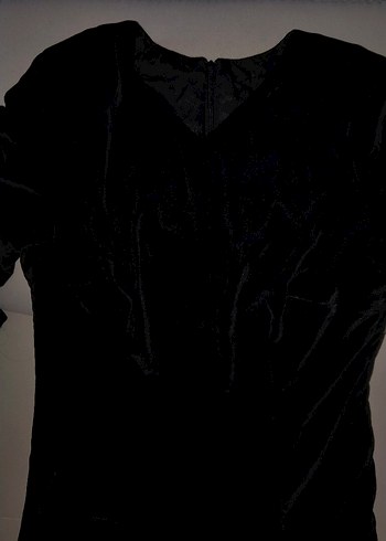 V Yaka Siyah Midi kadife Ofis Elbisesi - Görsel 8