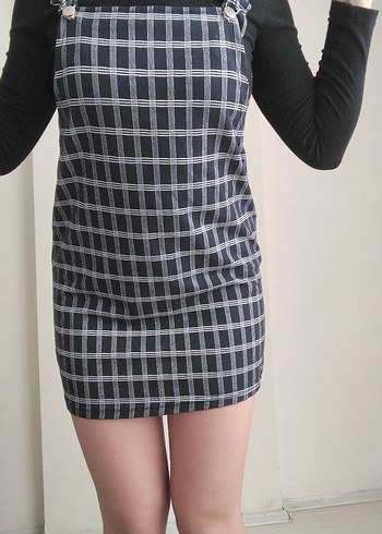 Lacivert Ekose Mini Elbise - Görsel 3