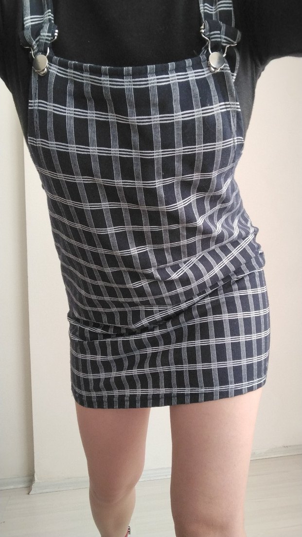 Lacivert Ekose Mini Elbise - Görsel 2