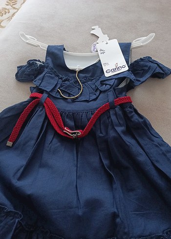 Nakışlı Lacivert Keten Kız Çocuk elbise - Görsel 2