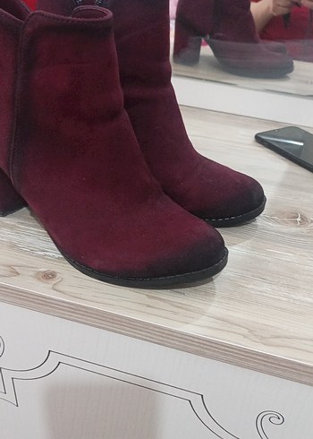 Bordo Süet Kadın Dolgu Topuklu Bot - Görsel 3