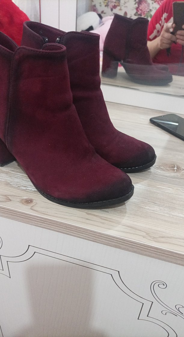 Bordo Süet Kadın Dolgu Topuklu Bot - Görsel 3