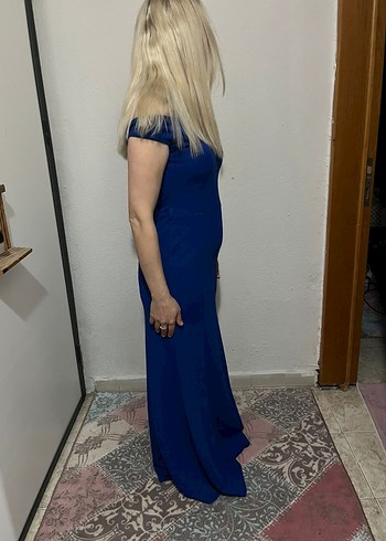 Kadın Lacivert Uzun V Yaka Abiye Elbise - Görsel 6