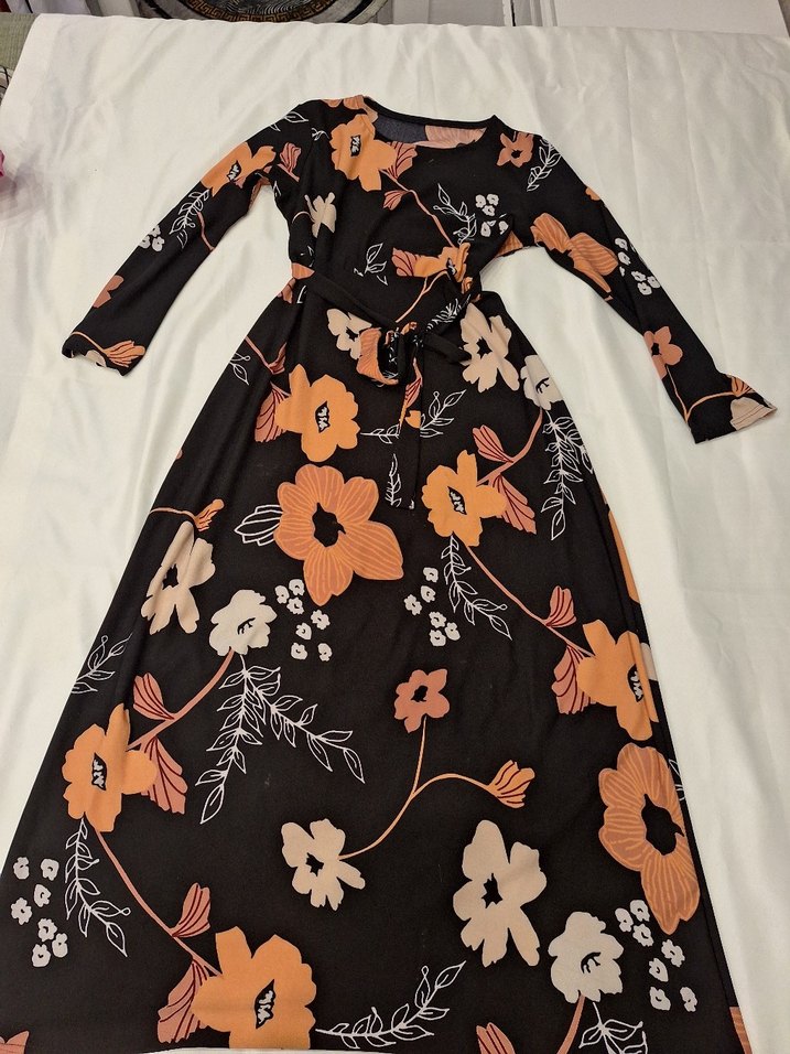 Desenli Uzun Kollu Elbise - Görsel 2