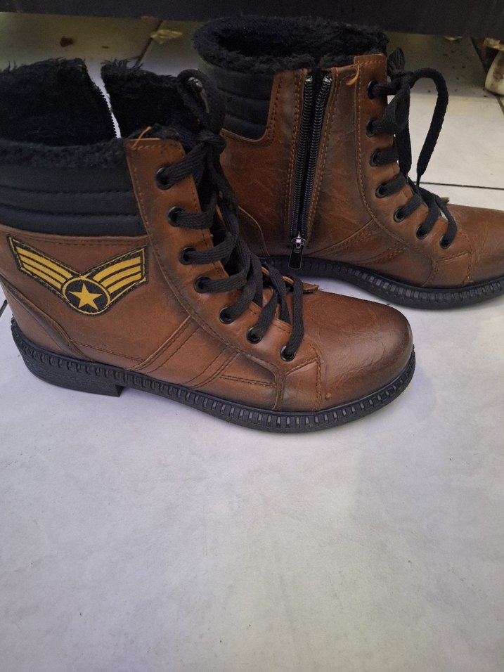 Deri Kahverengi Bağcıklı Biker Kadın Bot - Görsel 2