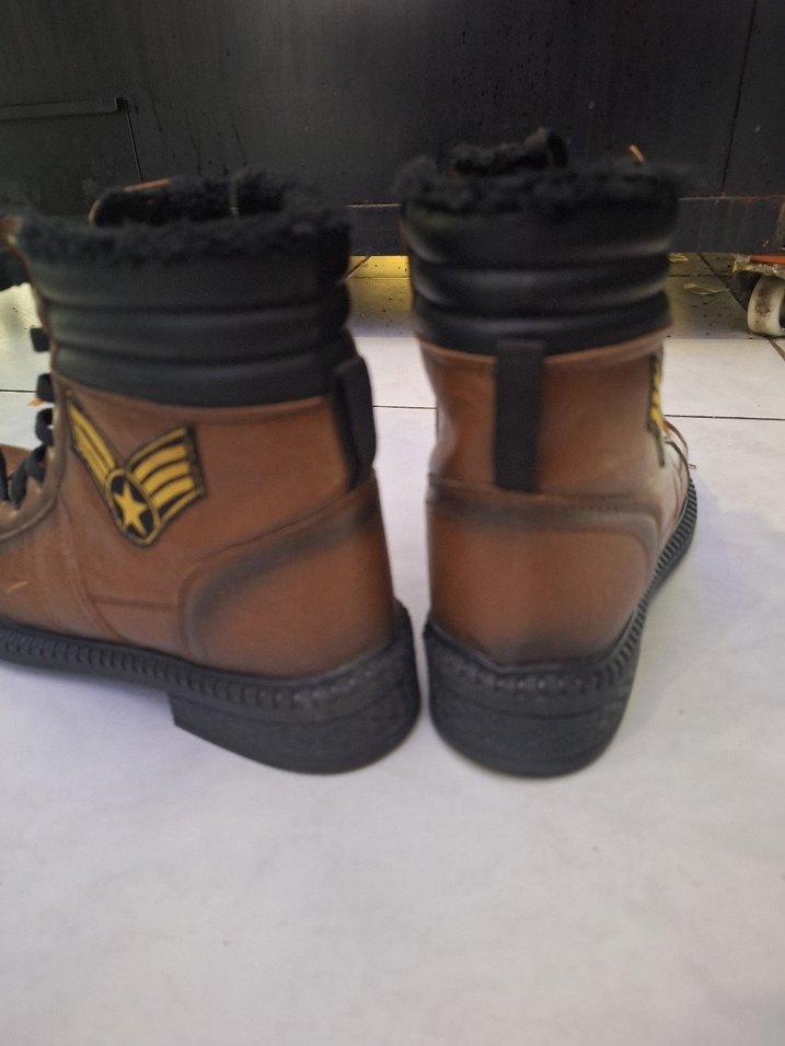 Deri Kahverengi Bağcıklı Biker Kadın Bot - Görsel 3